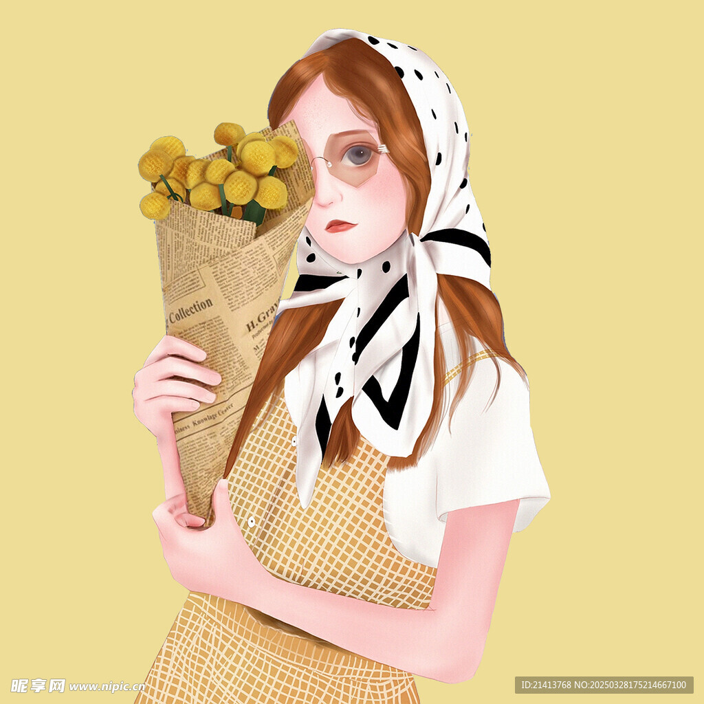 手绘鲜花女孩 