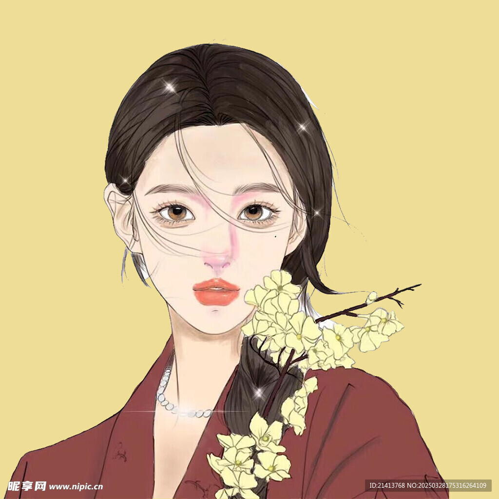 手绘鲜花女孩