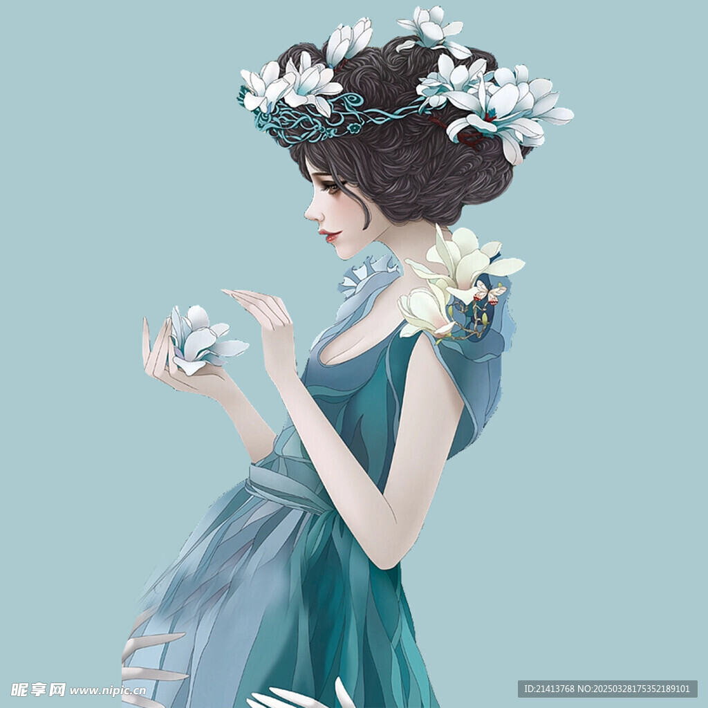 手绘鲜花女孩