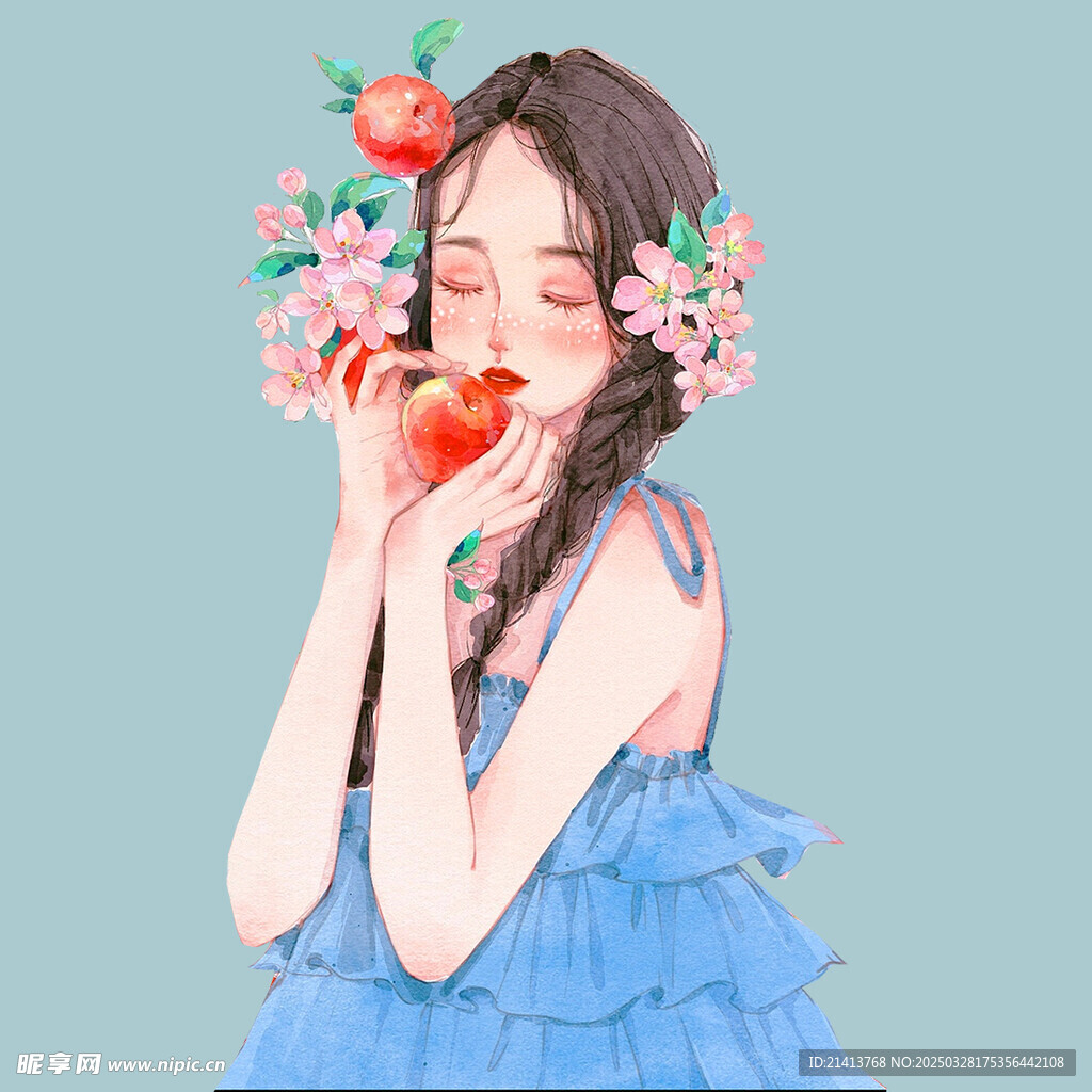 手绘鲜花女孩