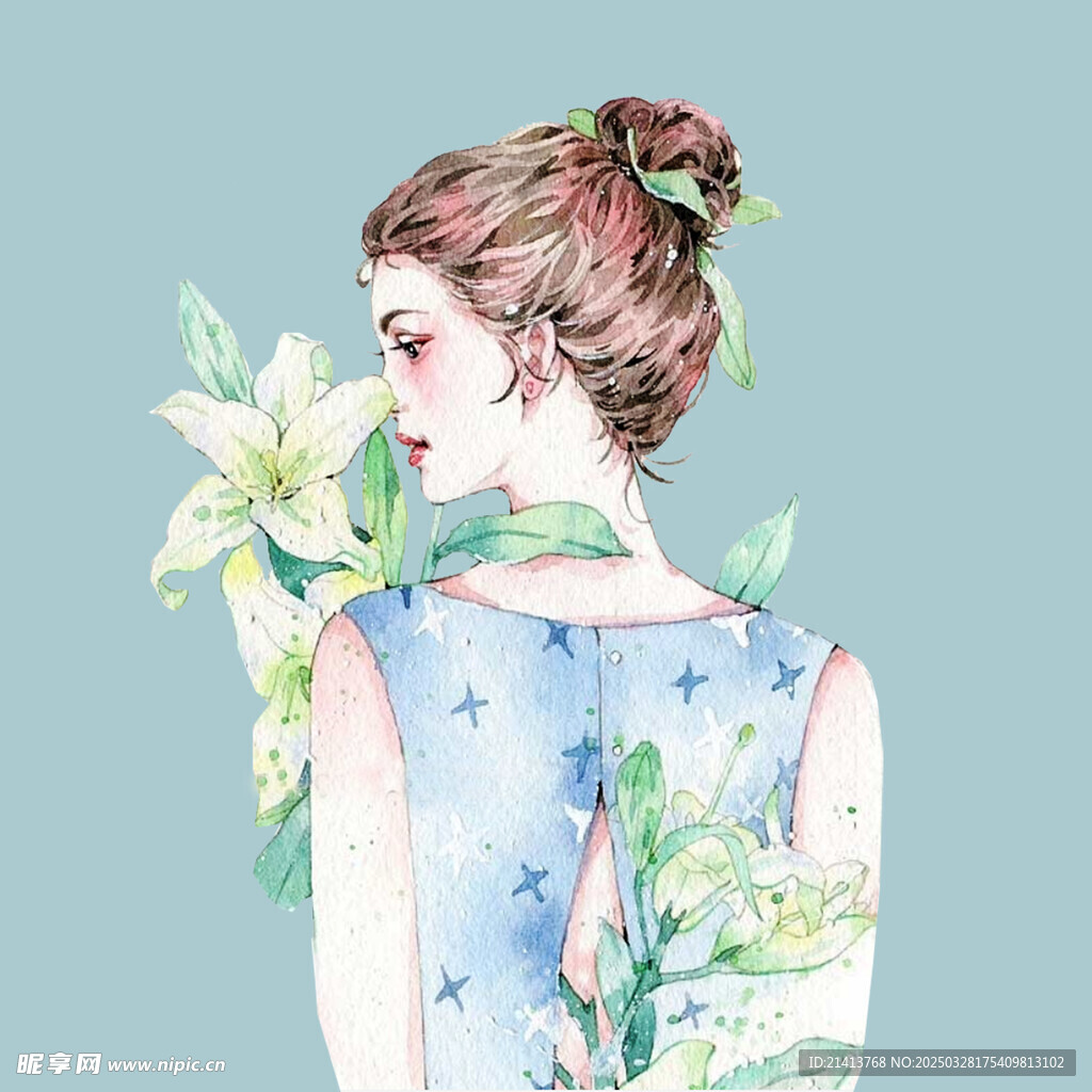 手绘鲜花女孩