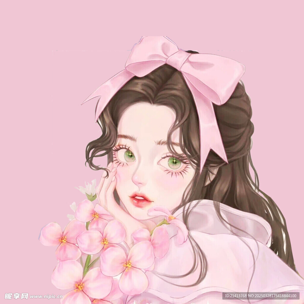 手绘鲜花女孩