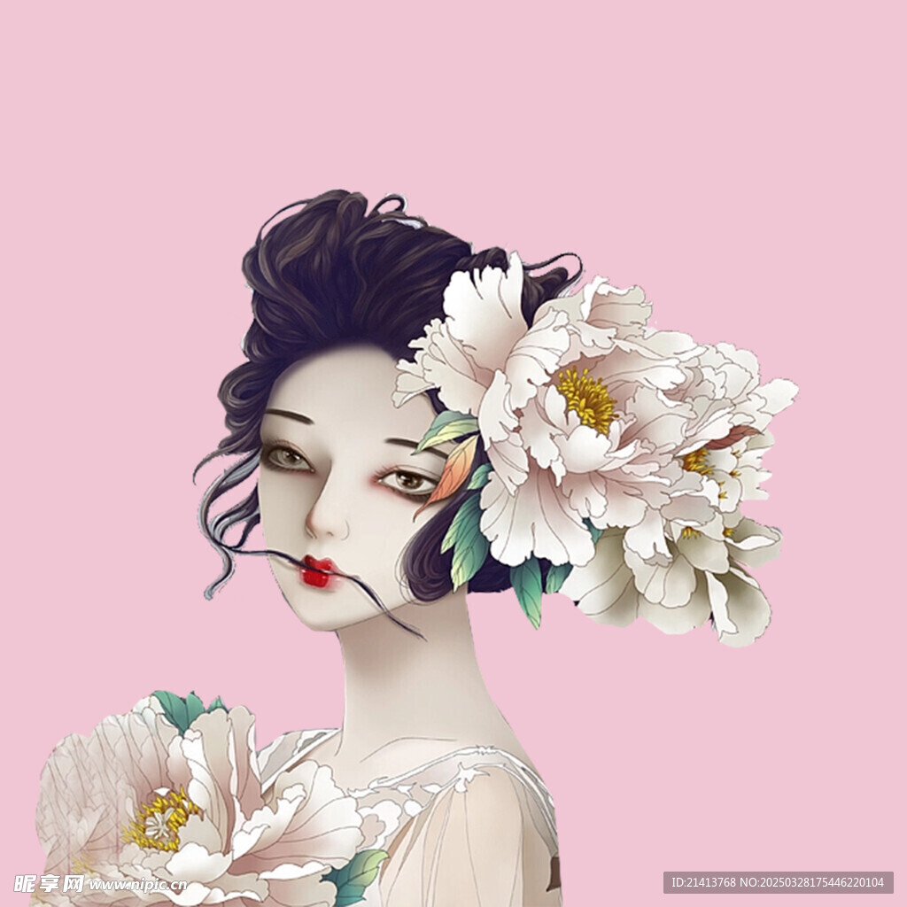 手绘鲜花女孩
