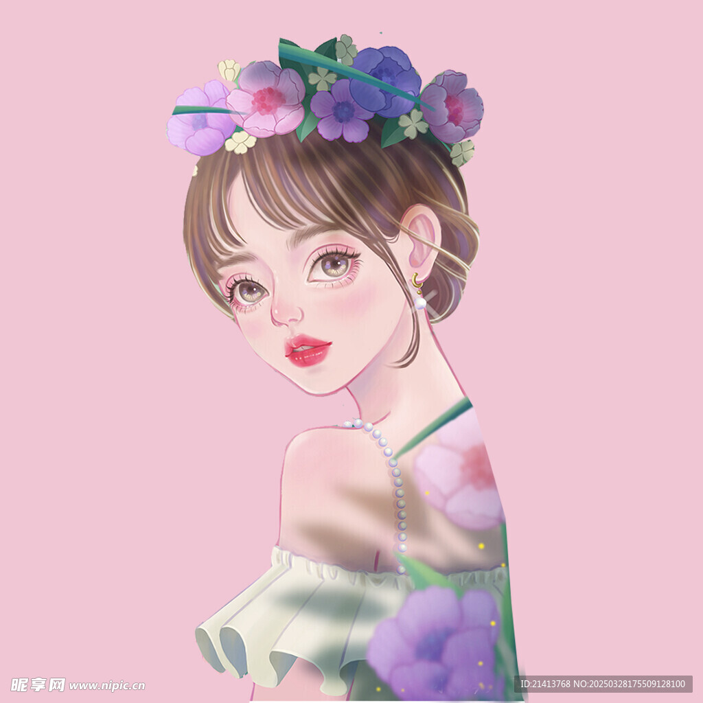手绘鲜花女孩