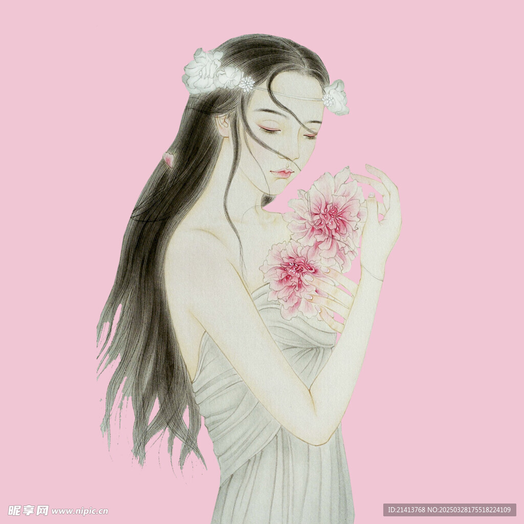 手绘鲜花女孩