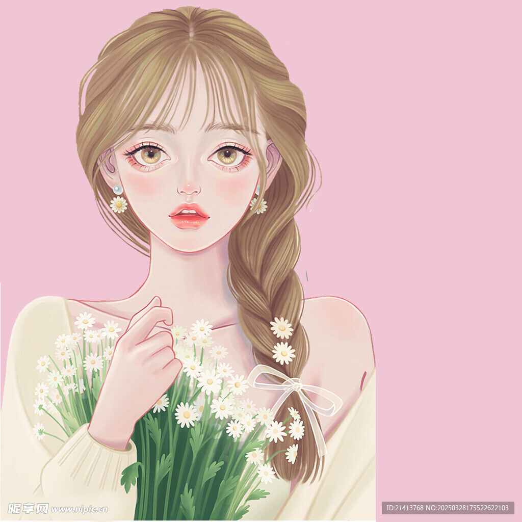 手绘鲜花女孩
