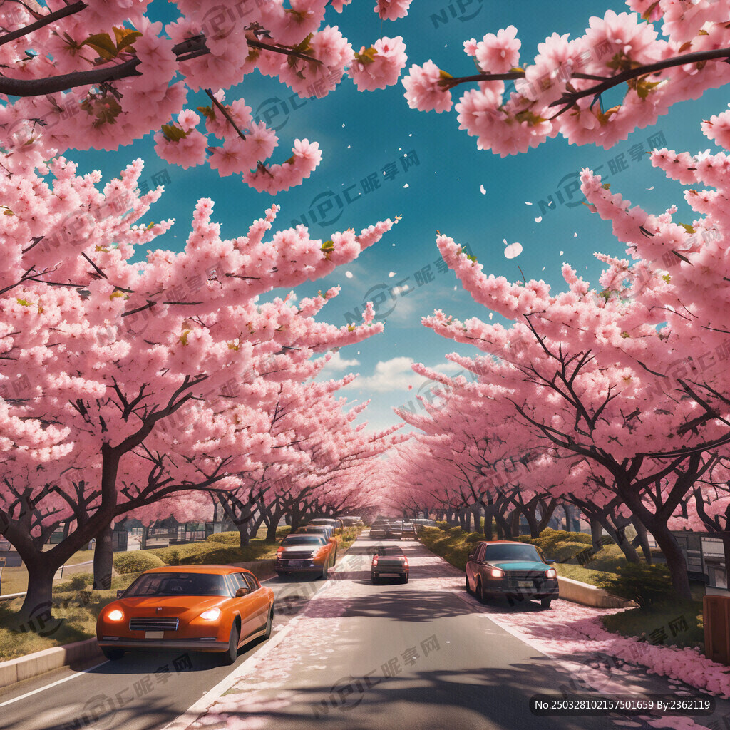 樱花   道路  汽车