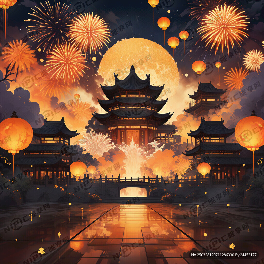 图片下方是中式宫殿建筑 