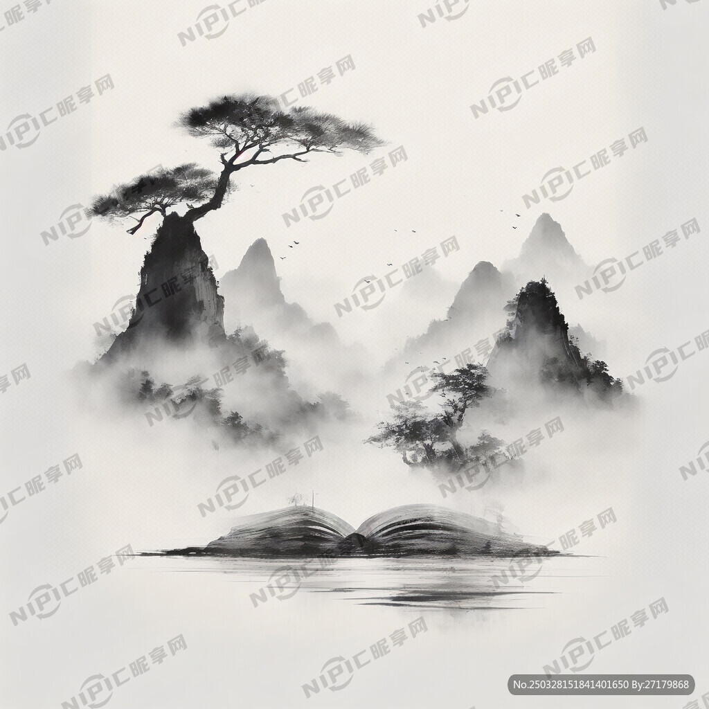 顶部水墨山峦寓意 书山有路  