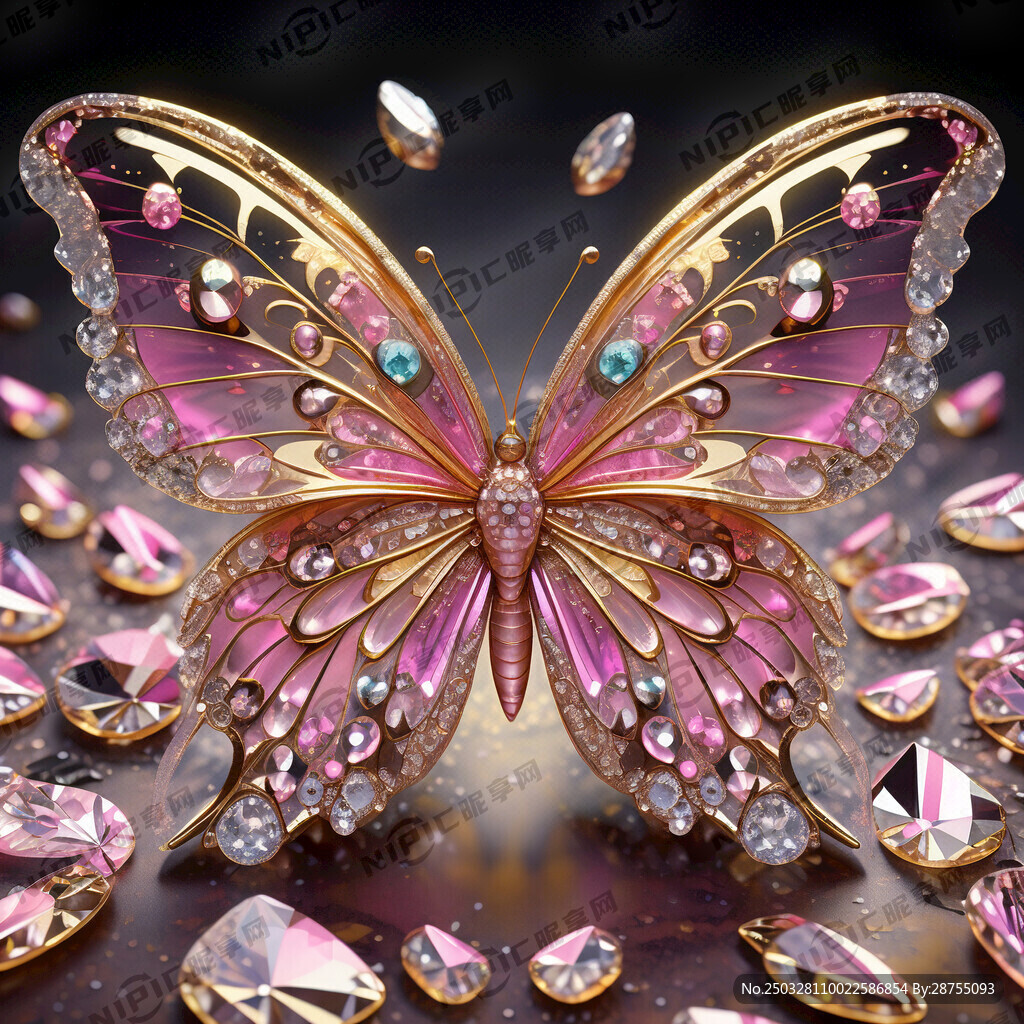 粉色带钻金色蝴蝶 翅膀好看