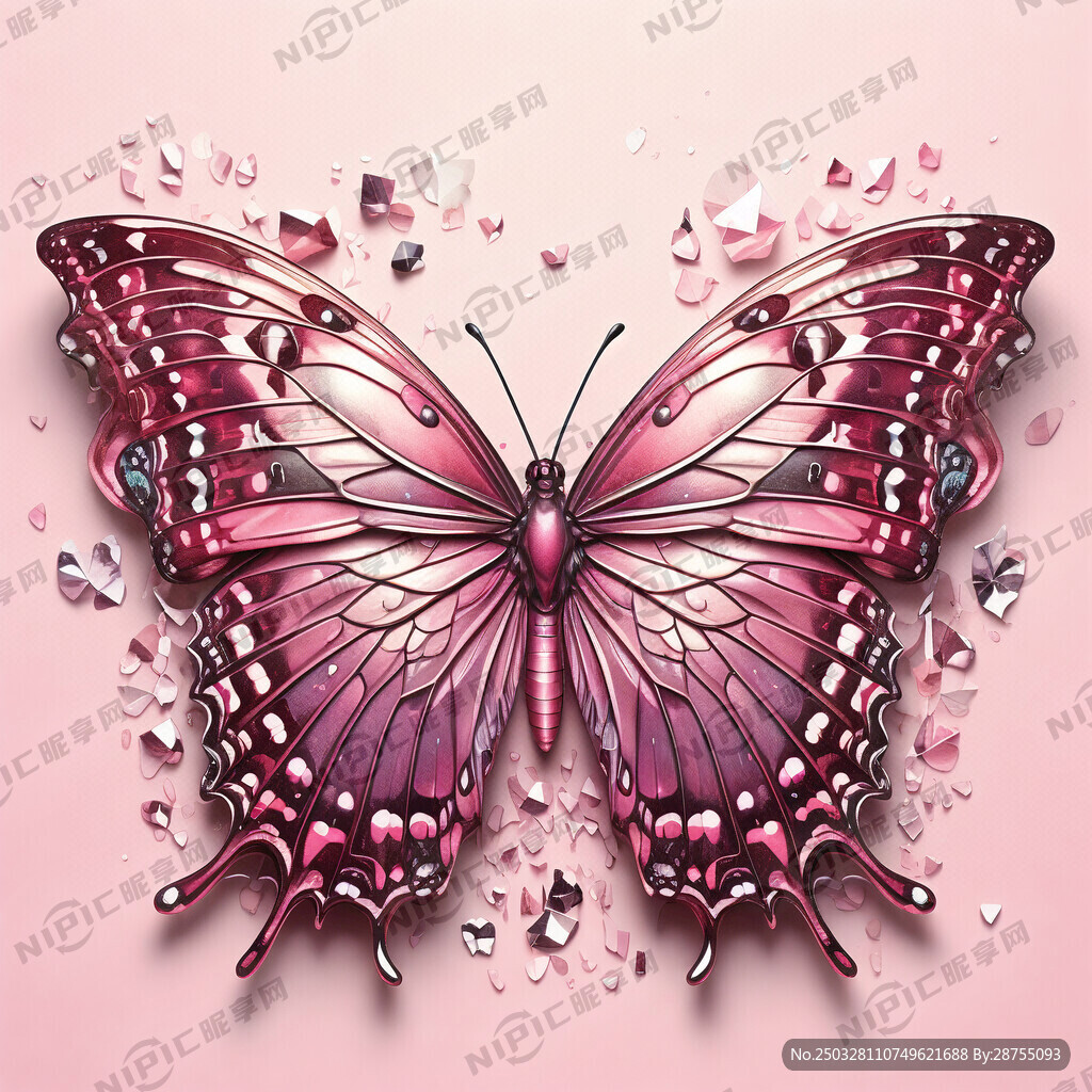 粉色带钻蝴蝶 翅膀好看粉色背景