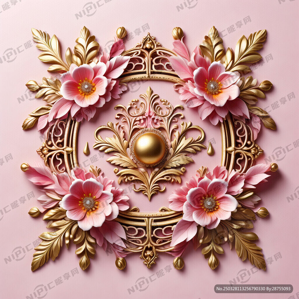 粉色背景带金色花边