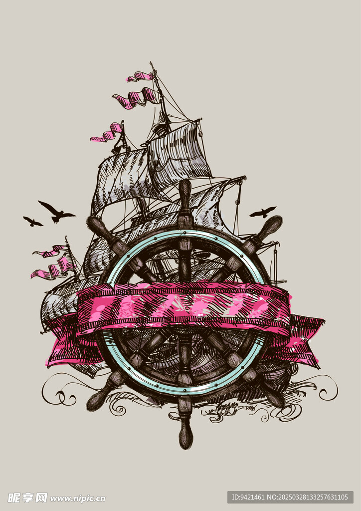 帆船插画