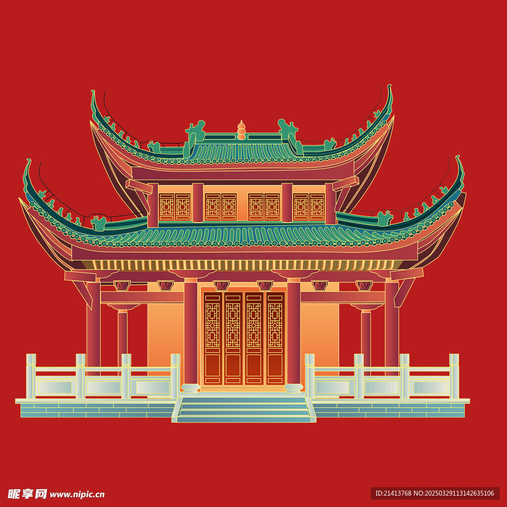 手绘古代建筑