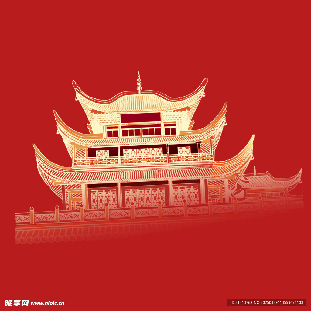 手绘古代建筑