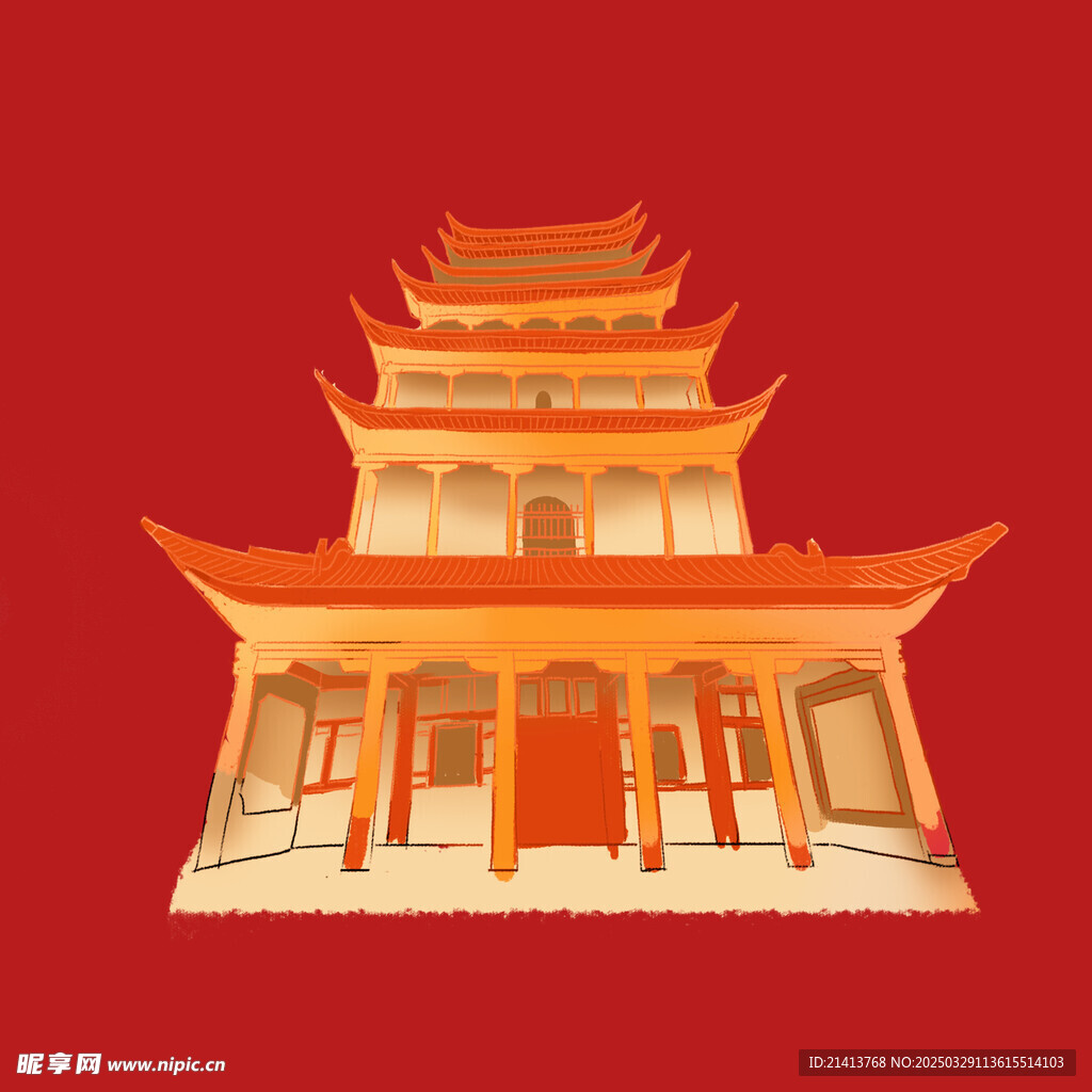 手绘古代建筑