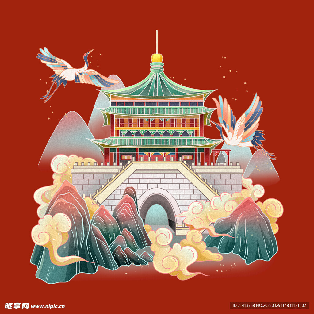 手绘古代建筑