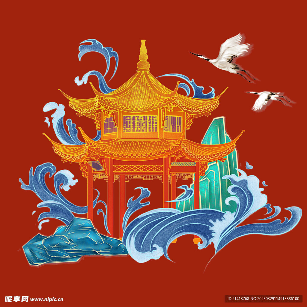 手绘古代建筑