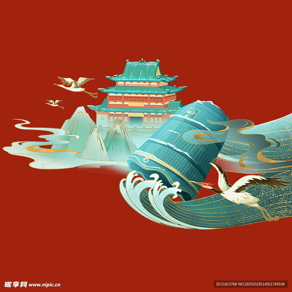 手绘古代建筑
