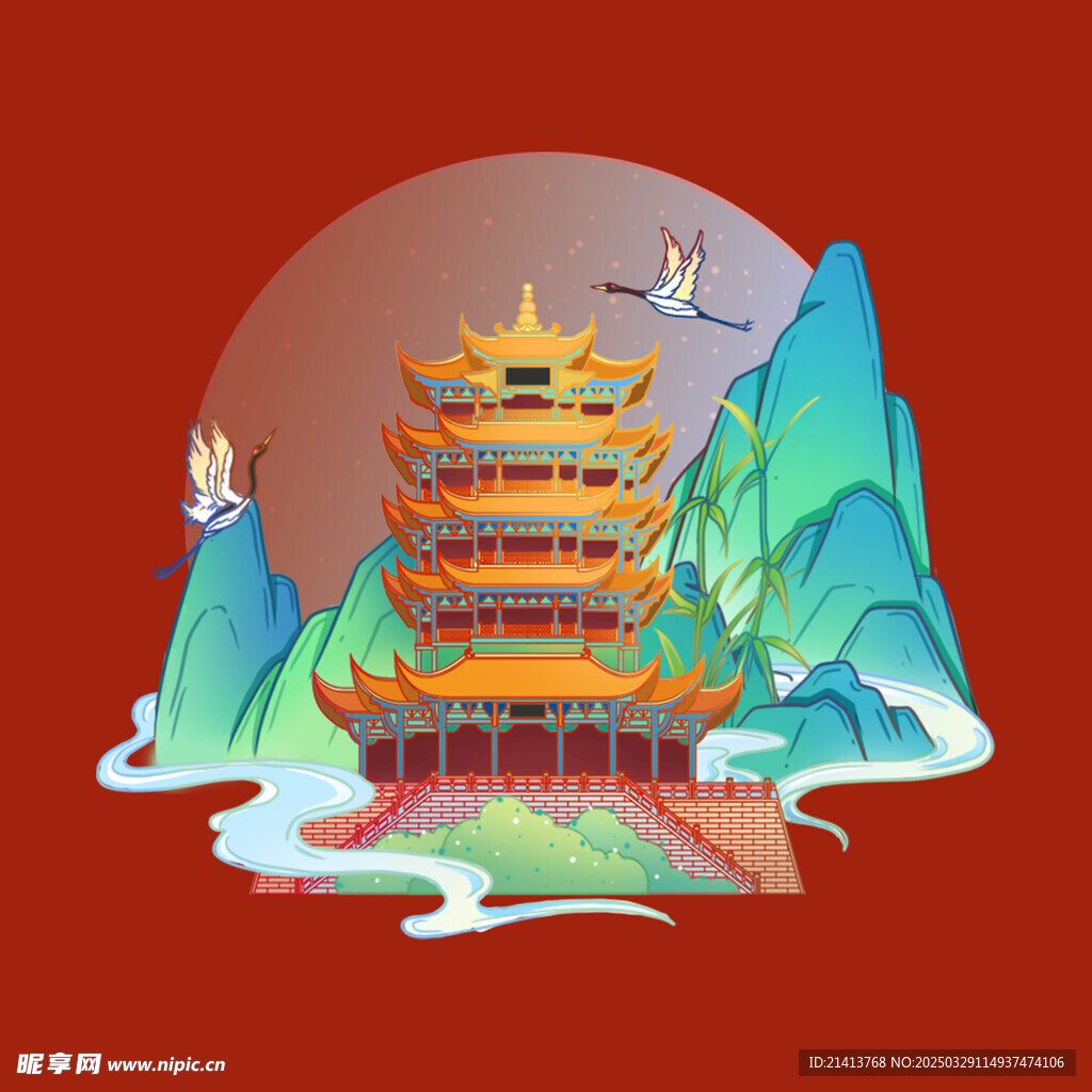 手绘古代建筑