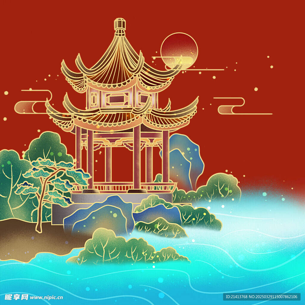 手绘古代建筑