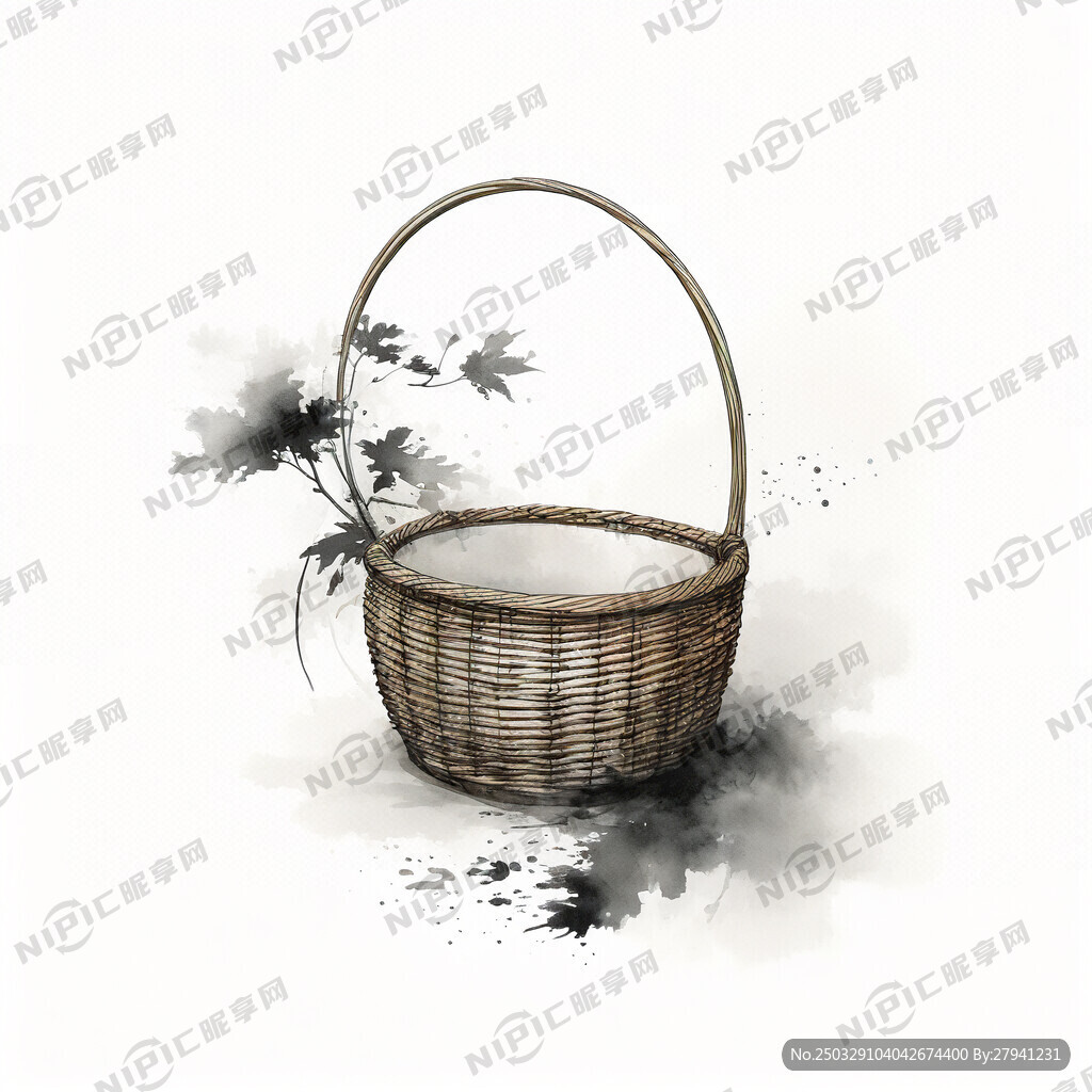 单个 藤编 篮子 白色背景