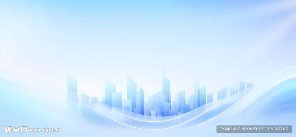 现代都市蓝色波浪白线科技背景