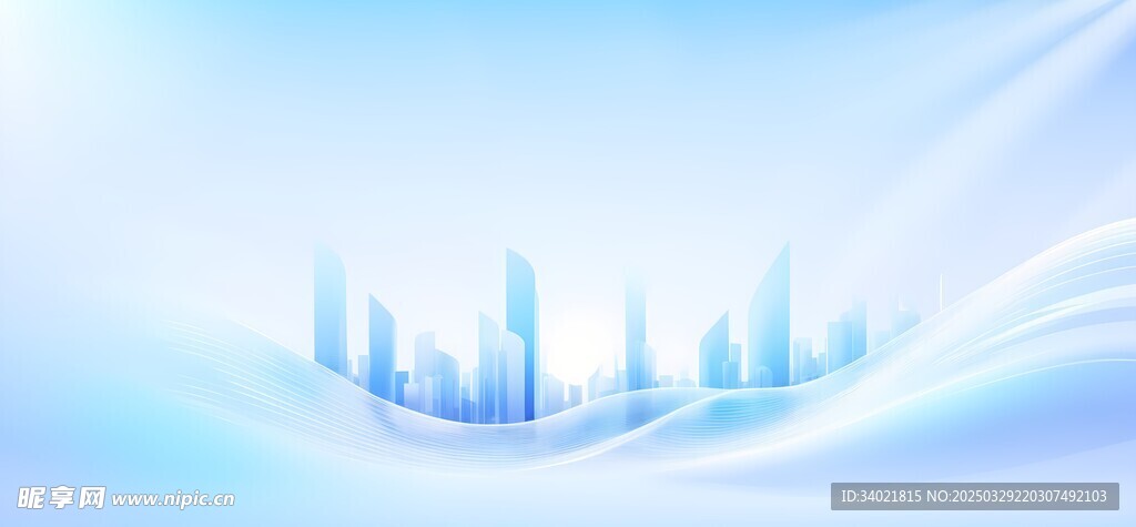 现代都市蓝色波浪白线科技背景
