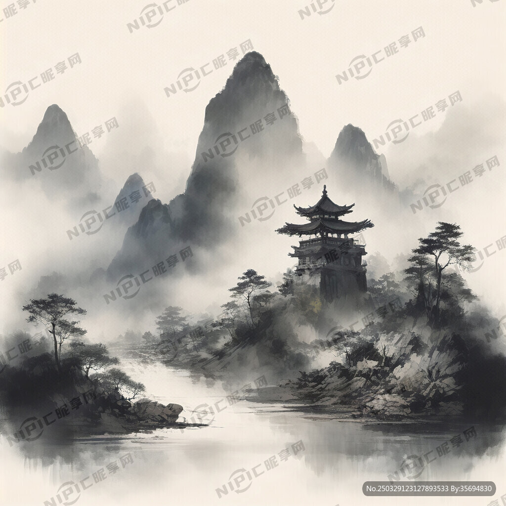 梵净山山水风景线稿图
