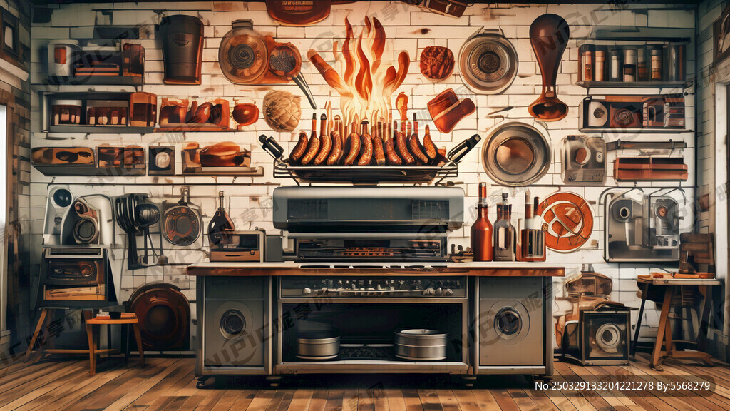 复古怀旧80年代烧烤墙纸壁画