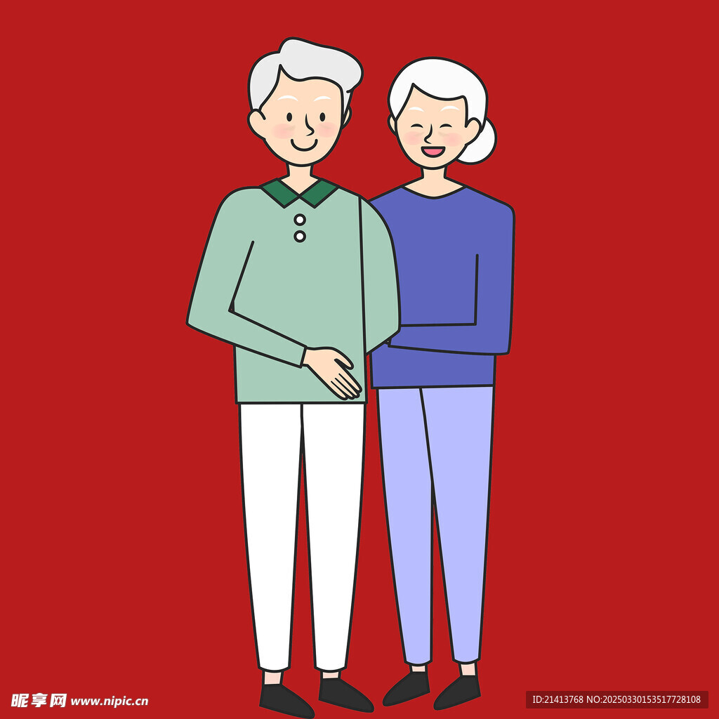手绘卡通老人