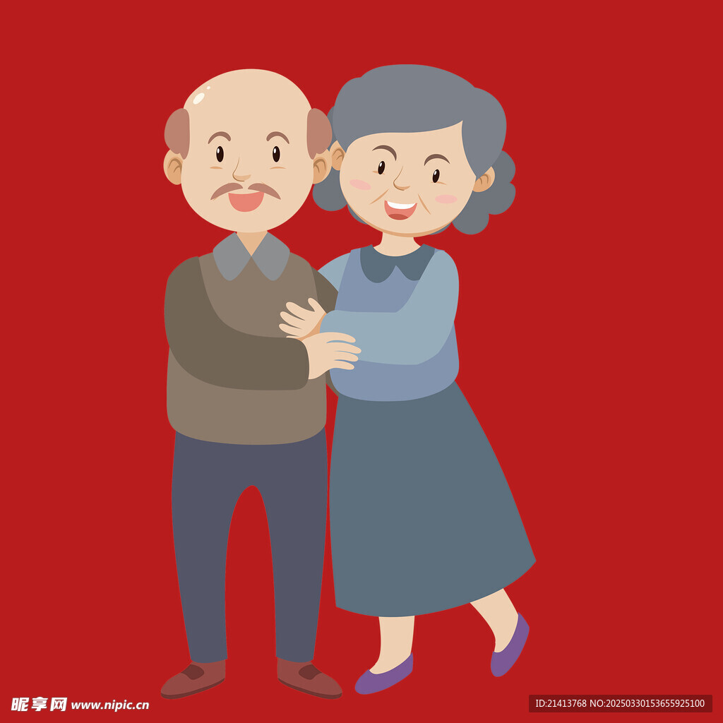 手绘卡通老人