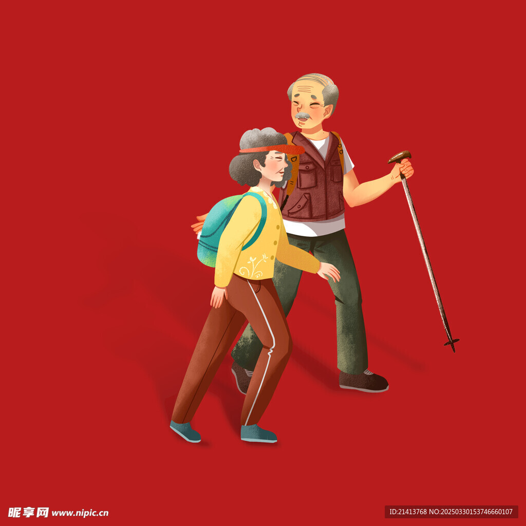 手绘卡通老人
