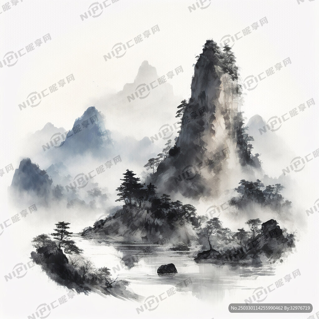 矢量线条中国风山脉 远景