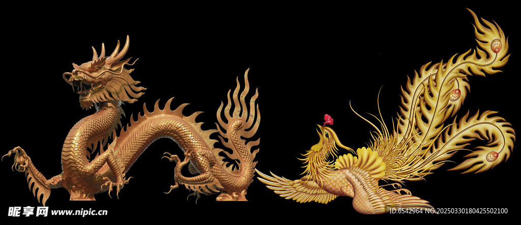 中式金色龙凤泡雕立体龙凤