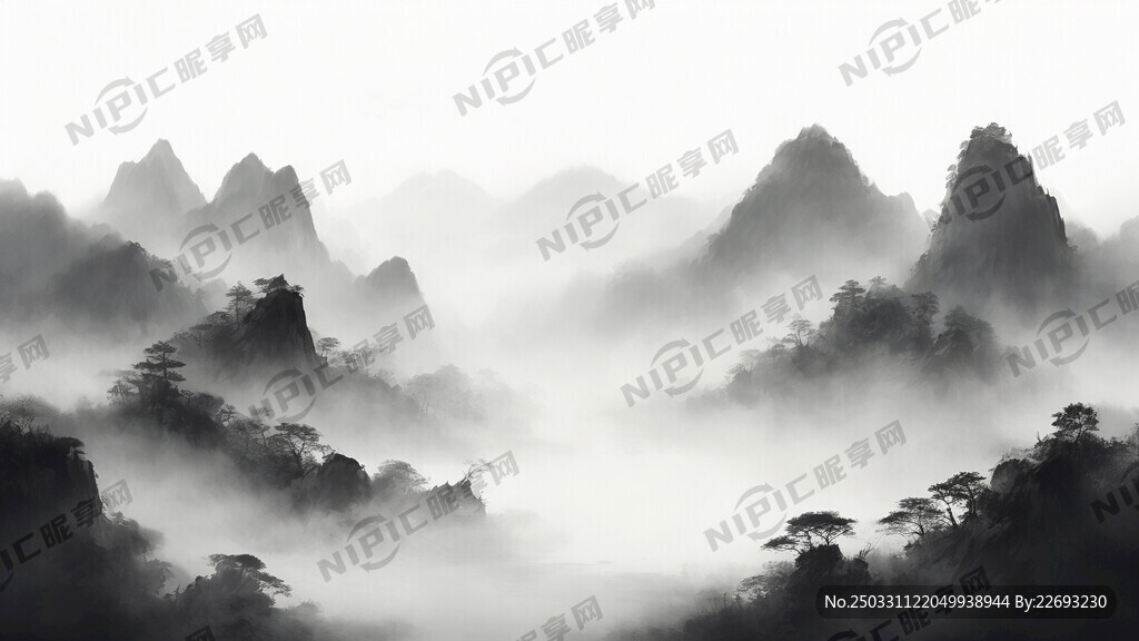 大气山水画 山谷 中国风 山水