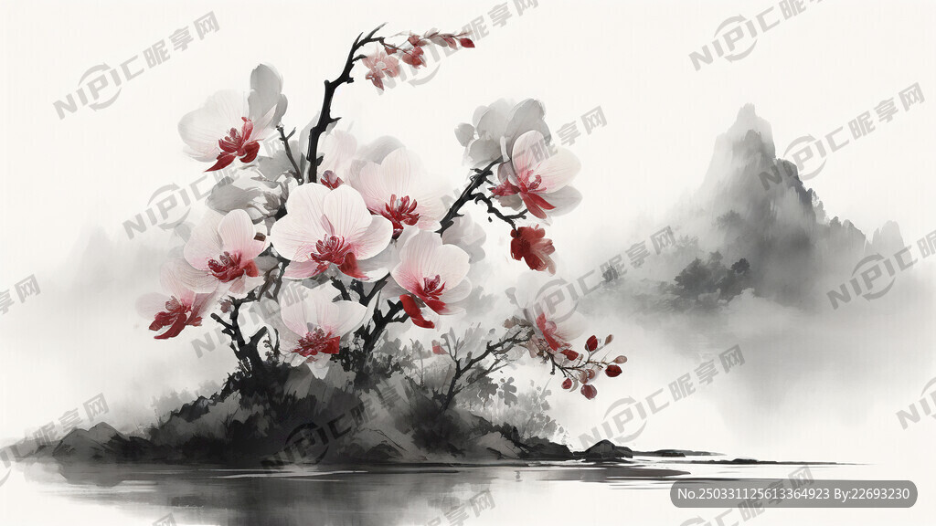 兰花 中国风 水墨风格 写意