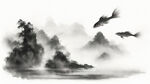 鱼跃龙门，中国风，中国画，山水，水墨风格，写意，意境，高雅，高清，仙风道骨。