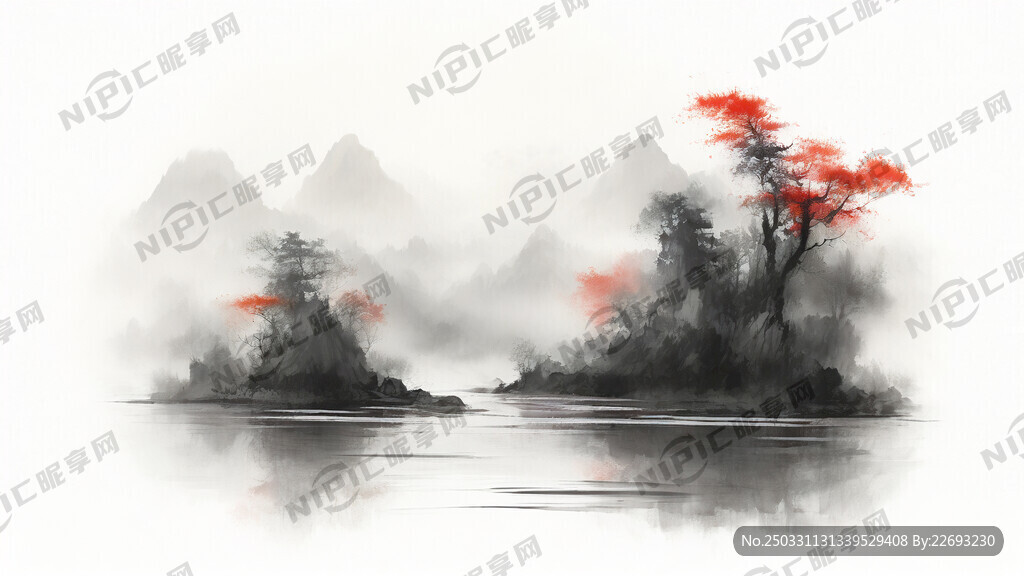 九鱼图 中国风 中国画 山水