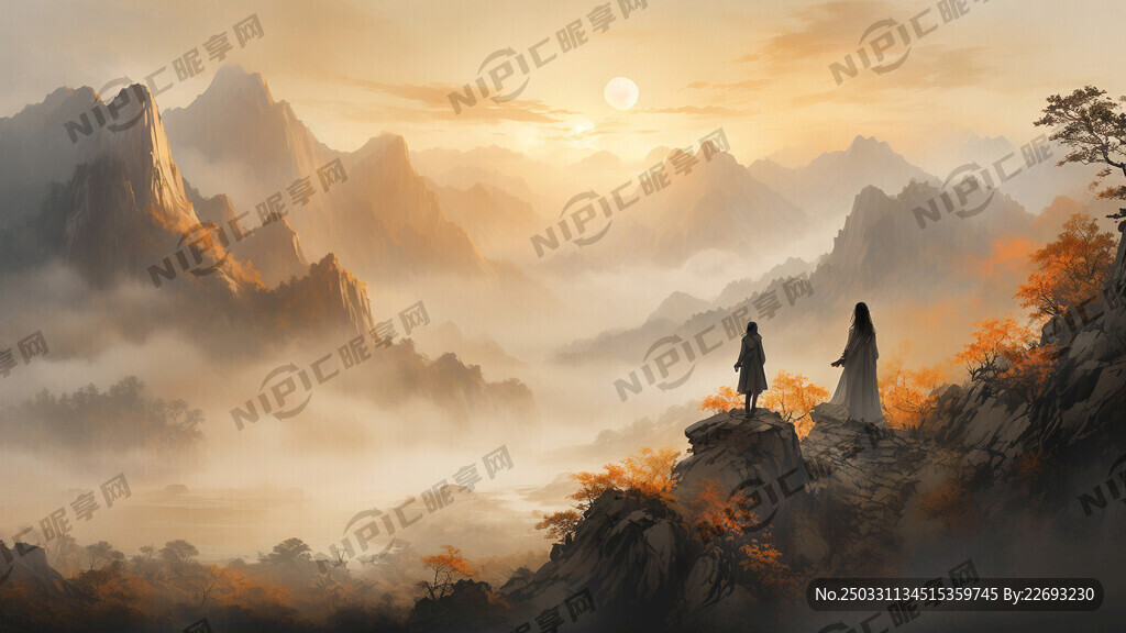 山谷 中国风 中国画 山水