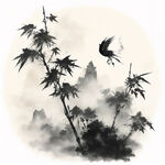 竹，中国风，中国画，山水，水墨风格，写意，意境，高雅，高清，仙风道骨。