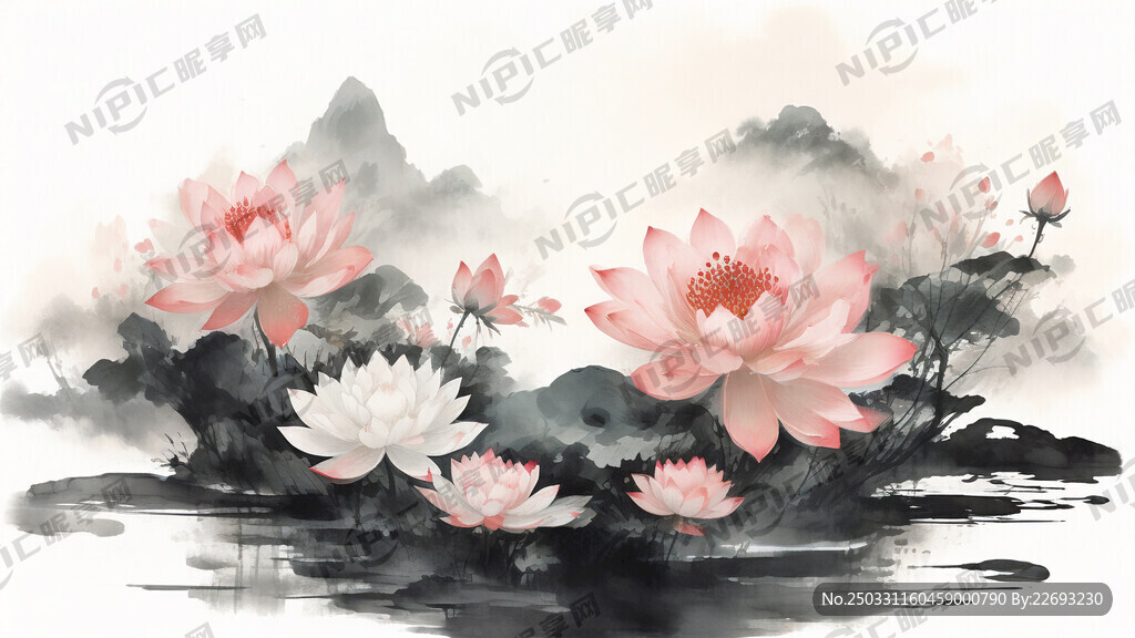 荷花 中国风 中国画 山水