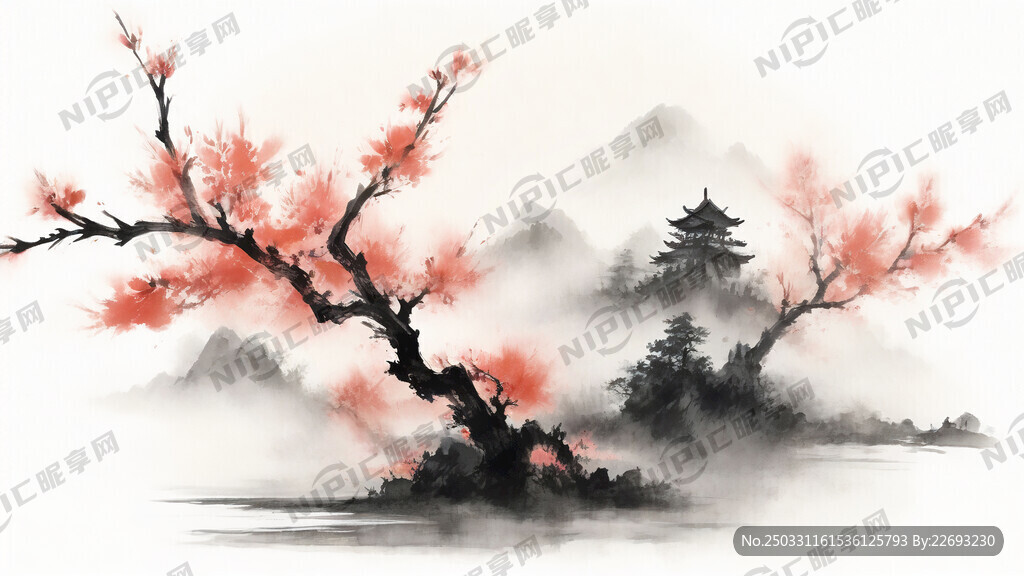 桃花 中国风 中国画 山水
