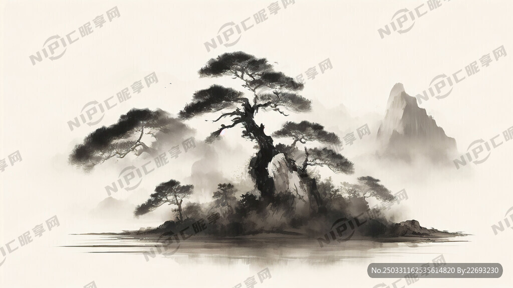 迎客松 中国风 中国画 山水