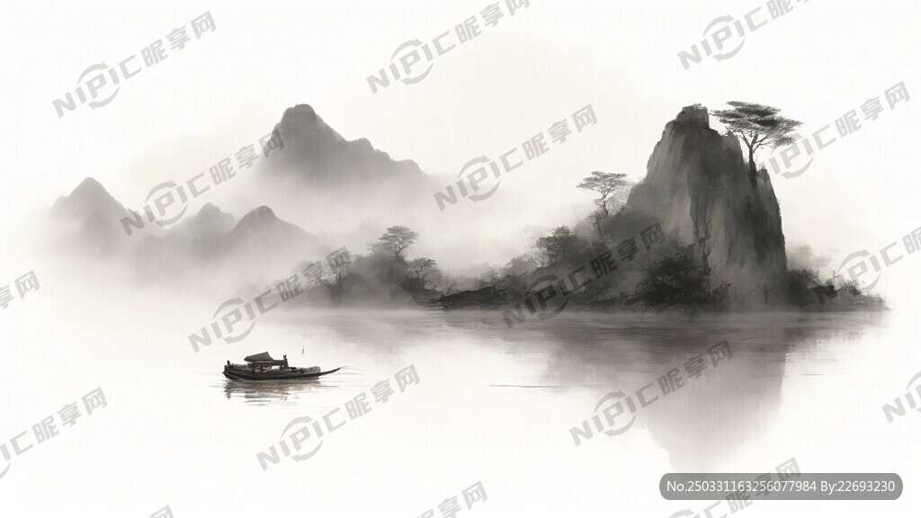 轻松迎客 中国风 中国画 山水