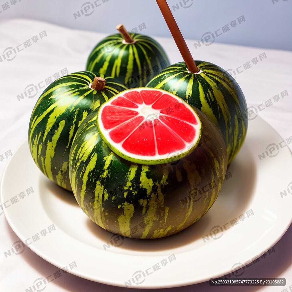 卡通娃娃吃西瓜