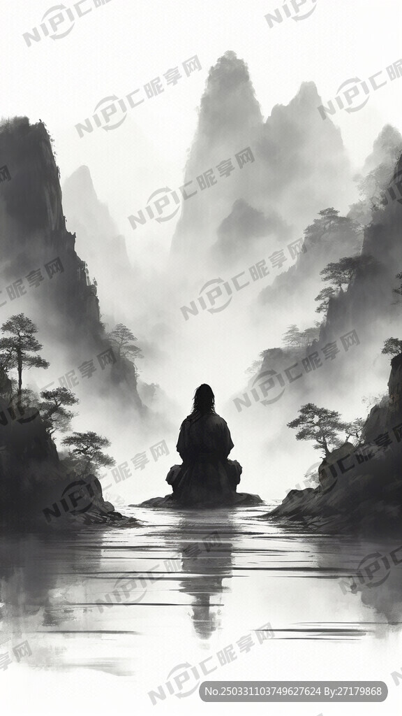 山谷 中国风 中国画 山水 