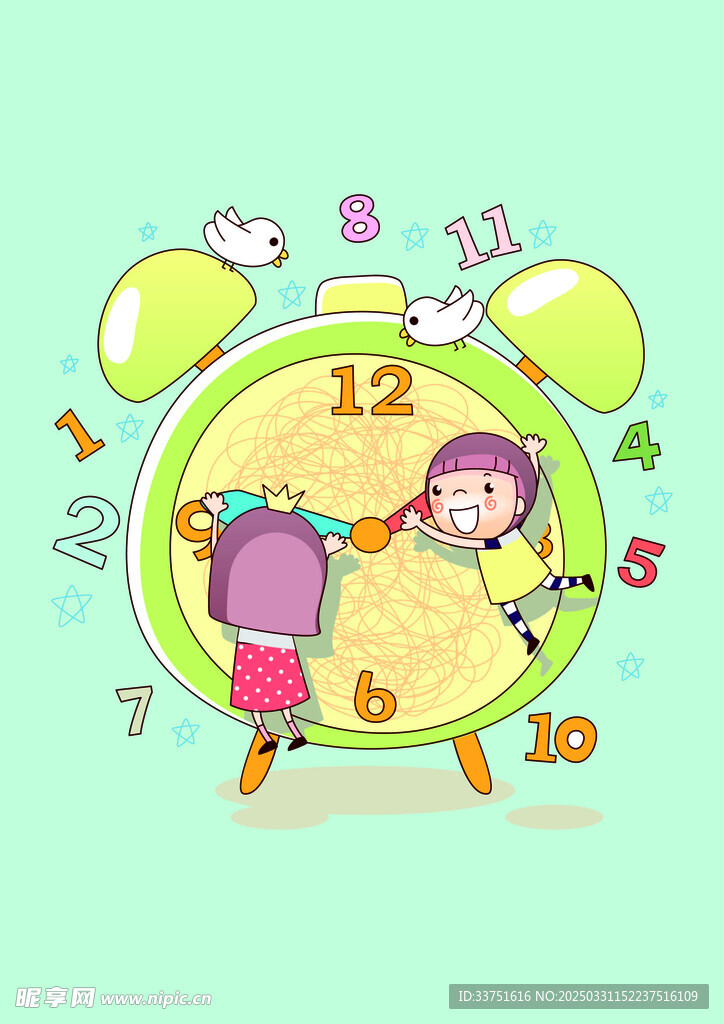 闹钟小孩插画