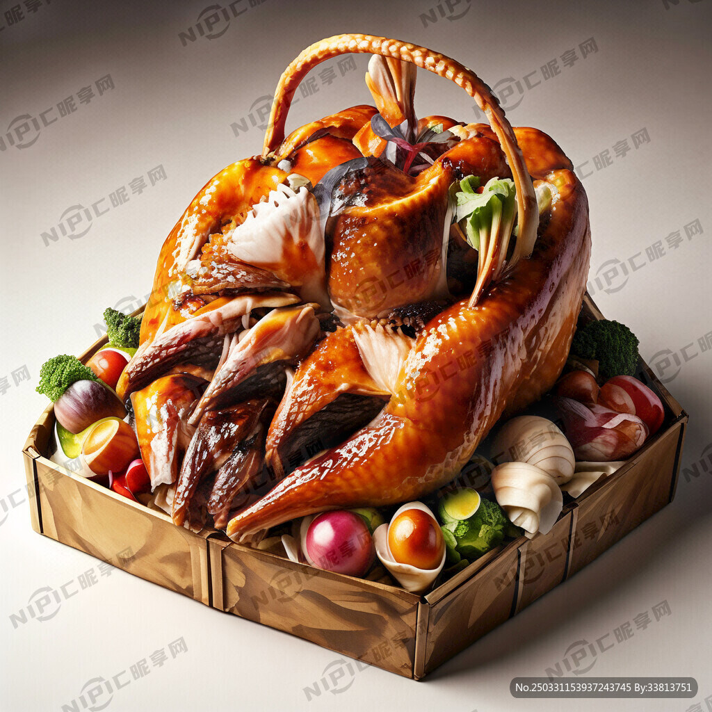 有礼盒的烤鸭