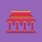 中式传统建筑带有红色灯笼